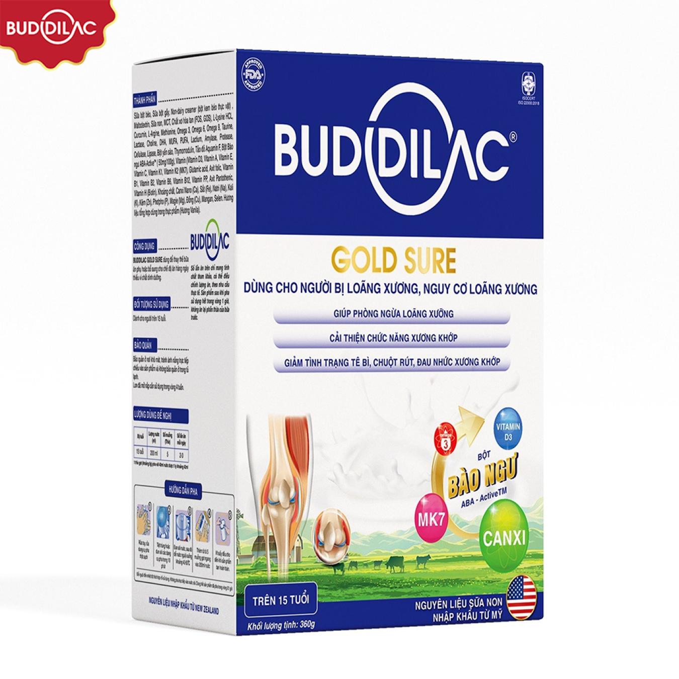 Sữa Buddilac Gold Sure dạng hộp gói - Dành cho người bị loãng xương, nguy cơ loãng xương