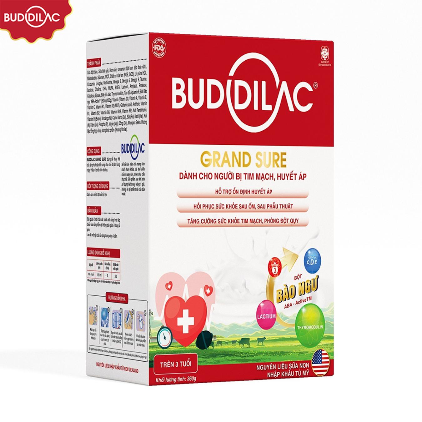Sữa Buddilac Grand Sure dạng hộp gói - Dành cho người bị tim mạch, huyết áp